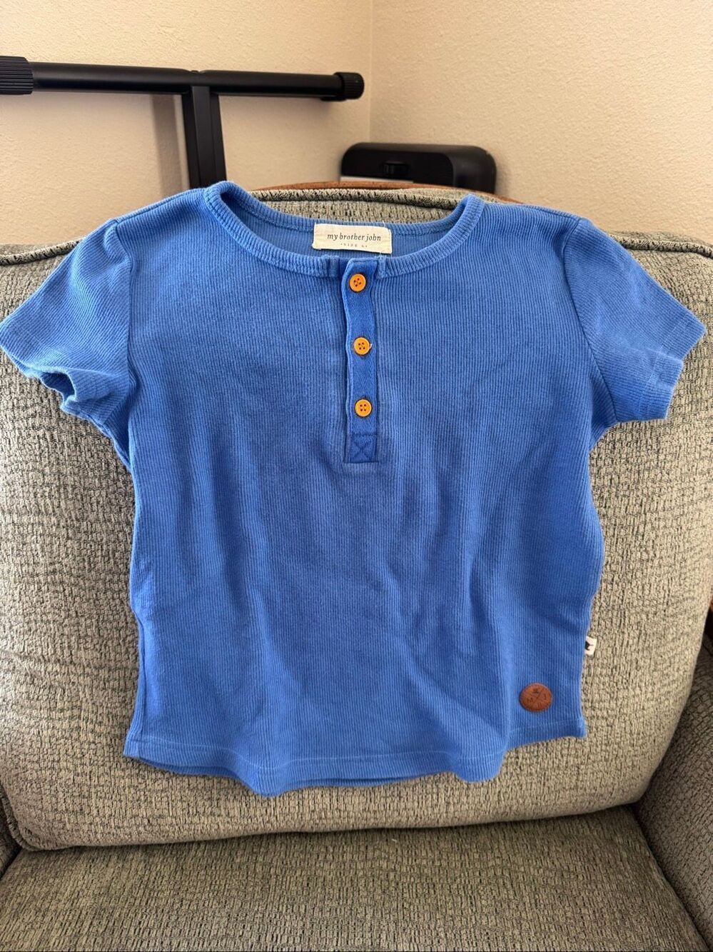 My brother John size 6 boys bright royal blue Henley short sleeve shirt vintage
